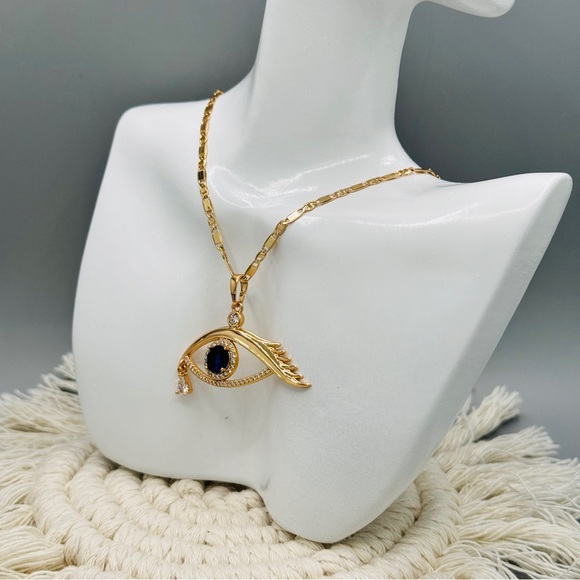 Navy blue eye necklace 18k laminated gold - Picture 2 of 6